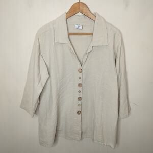 Sea Breeze of California Button Up Shirt Beige Cotton